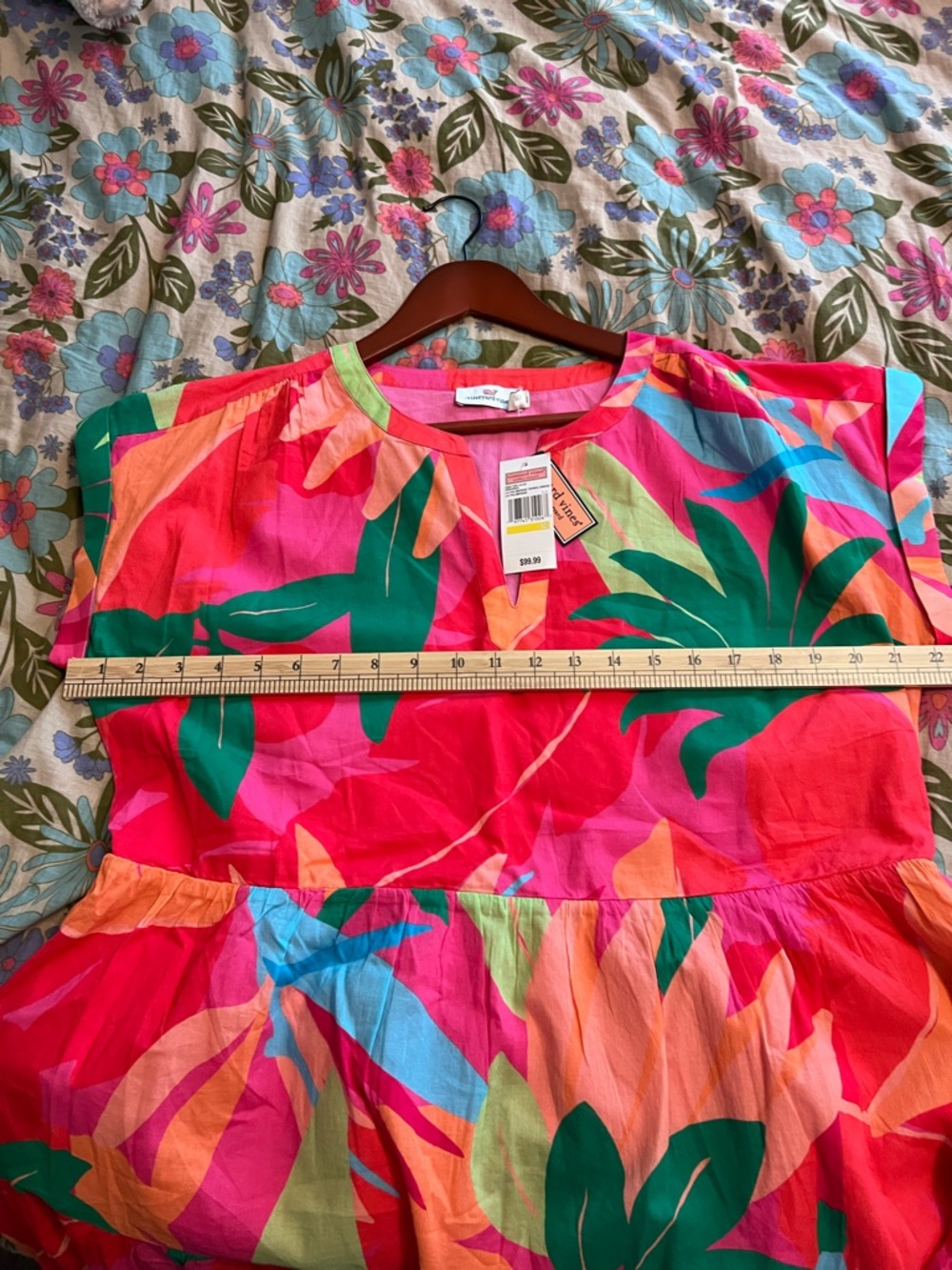 Vineyard vines bright  Tropical Print tiered slip on Babydoll Dress NWT Size M. - Picture 6 of 7